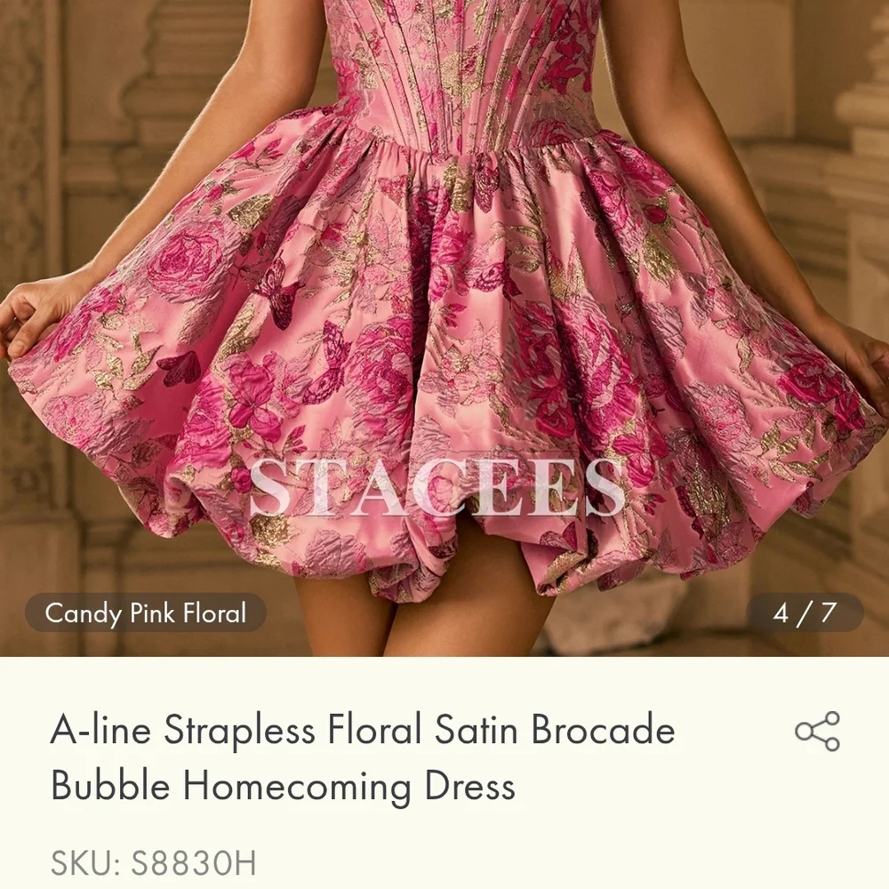 Elegant Pink Floral Strapless Dress - Picture 5 of 13